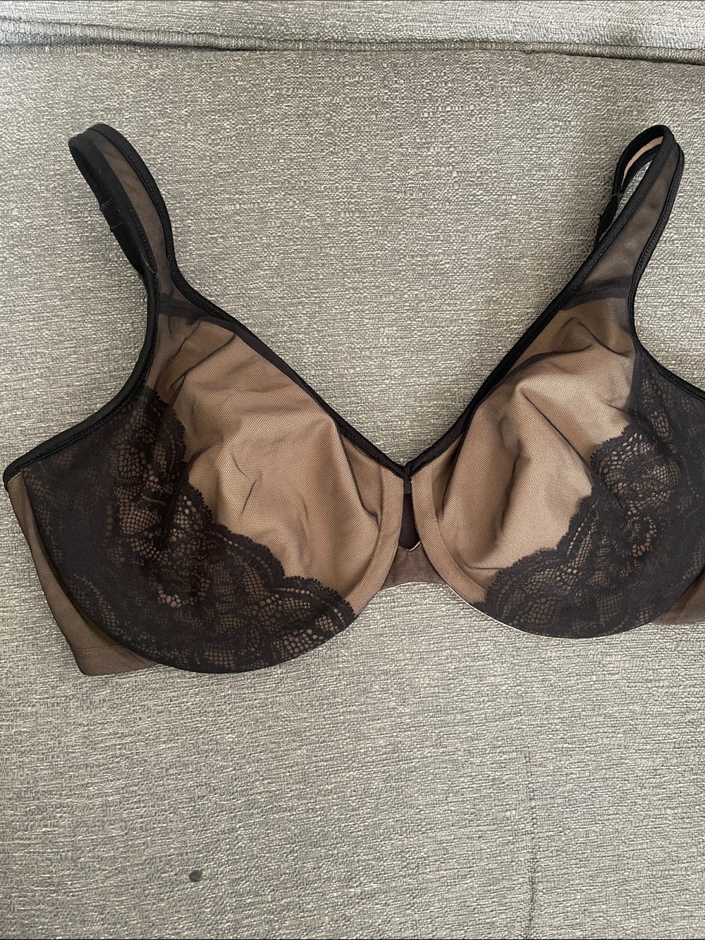 Lilyette Black Lace Sheer Underwire Bra with Nude Lining